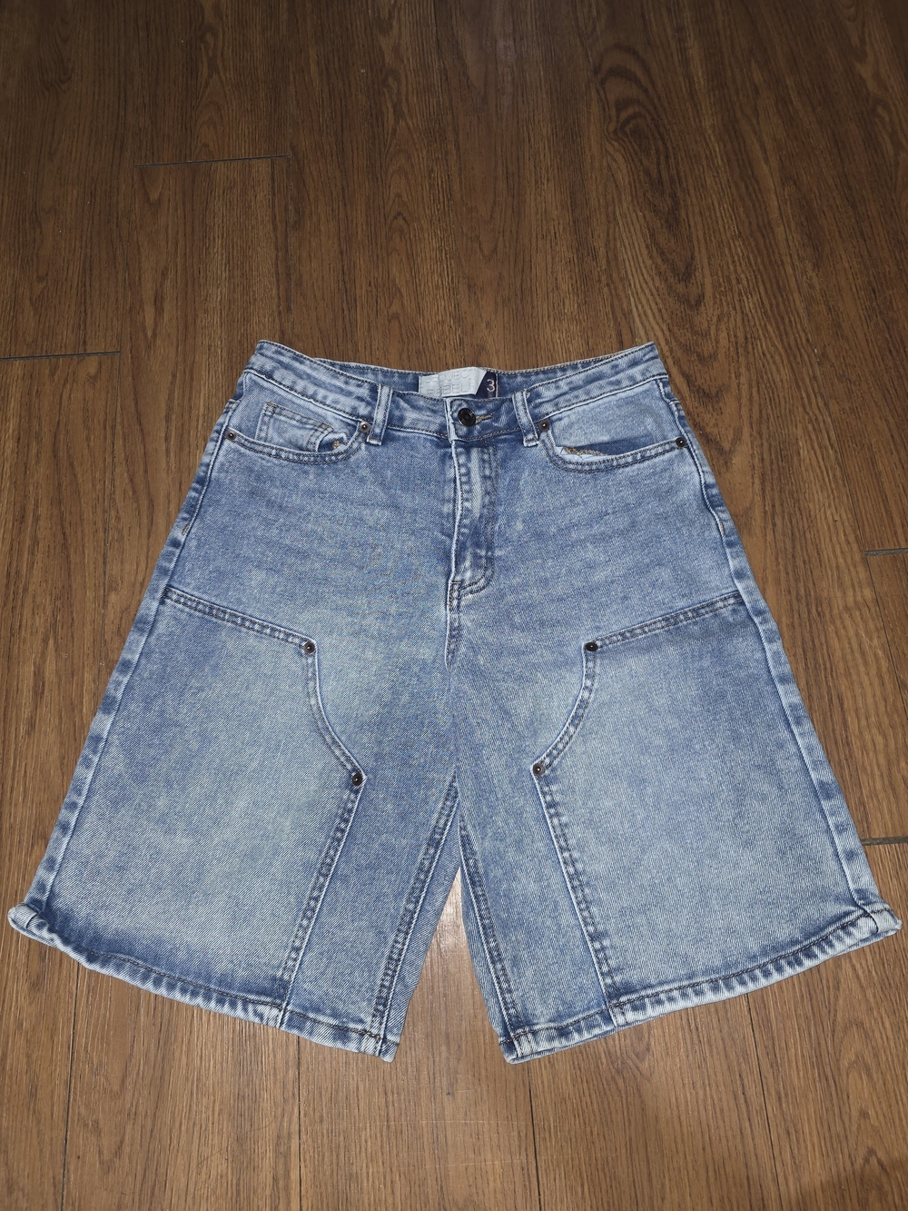 rebels Light Blue Denim Shorts with Contrast Stitching